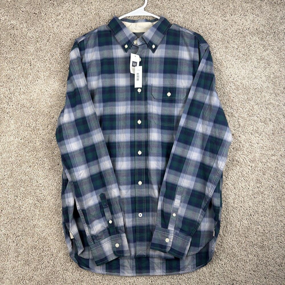 Gap Mens Size Large Green Plaid Button Up Long Sleeve Shirt - NWT